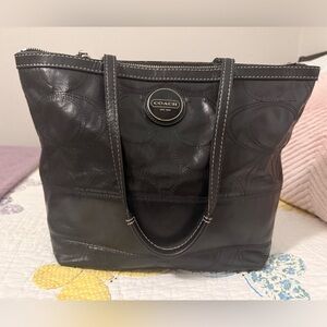 Vintage Coach Black Signature Leather Tote